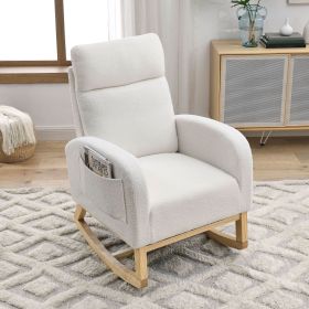 [Video] Welike 27.6"W Modern Accent High Backrest Living Room Lounge Arm Rocking Chair, Two Side Pocket ,Teddy White (Ivory)