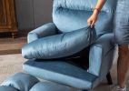 Soft Comfortable 1pc Accent Click Clack Chair with Ottoman Light Blue Fabric Upholstered Black Finish Legs Living Room Furniture