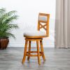 24" Counter Height X-Back Swivel Stool, Natural Finish, Beige Fabric Seat