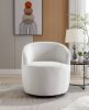 Velvet Fabric Swivel Accent Armchair Barrel Chair With Black Powder Coating Metal Ring,White