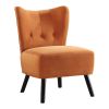 Unique Style Orange Velvet Covering Accent Chair Button-Tufted Back Brown Finish Wood Legs Modern Home Furniture