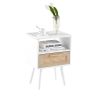 15.75" Rattan End table with drawer and solid wood legs; Modern nightstand; side table for living roon; bedroom; white