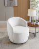 Velvet Fabric Swivel Accent Armchair Barrel Chair With Black Powder Coating Metal Ring,White