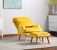 Soft Comfortable 1pc Accent Click Clack Chair with Ottoman Yellow Fabric Upholstered Oak Finish Legs Living Room Furniture