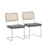 Set of 2, Leather Dining Chair with High-Density Sponge, Rattan Chair for Dining room, Living room, Bedroom, Gray