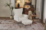 Modern Accent Chair with Ottoman, Comfy Armchair for Living Room, Bedroom, Apartment, Office (White)