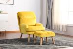 Soft Comfortable 1pc Accent Click Clack Chair with Ottoman Yellow Fabric Upholstered Oak Finish Legs Living Room Furniture