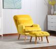 Soft Comfortable 1pc Accent Click Clack Chair with Ottoman Yellow Fabric Upholstered Oak Finish Legs Living Room Furniture