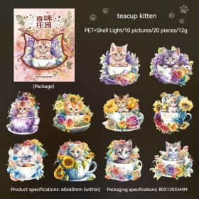 Cat Series Stickers Light Retro Cute Pet Waterproof Diy Goo Card Journal Decoration Collage (Option: Tea Cup Kitten)