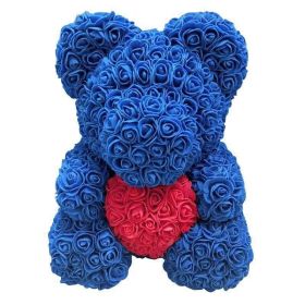 Rose Bear Eternal Rose Bear Birthday Gift Foam Rose Bear (Option: Royal Blue Holding Red Heart-25cm Gift Box)