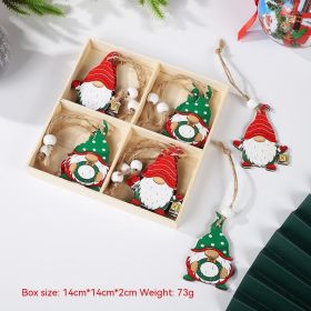 Christmas Painted Wooden Pendant Santa Claus Gift Tree 12 Pack Boxed Decorations (Option: Christmas Pendant B)