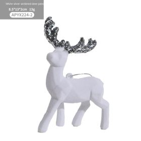 Christmas Red Flocking Elk Pendant White Glitter Cake Ornaments Decorations (Option: White 13G)