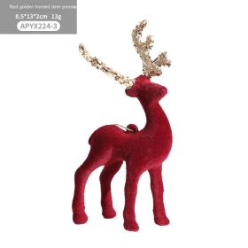 Christmas Red Flocking Elk Pendant White Glitter Cake Ornaments Decorations (Option: Red 13g)