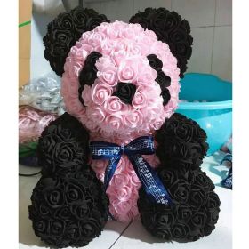 Rose Bear Eternal Rose Bear Birthday Gift Foam Rose Bear (Option: Black Pink Panda-25cm Gift Box)