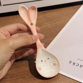 Girls Good-looking Ceramic Flower Spoon (Option: Rabbit Pink Spoon)