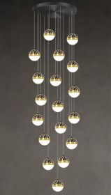 Nordic Luxury Luxury Villa Duplex Staircase Chandelier (Option: Black tricolor dimming-18heads)