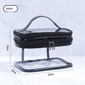 Double Layer Transparent Cosmetic Bag Large Capacity Dry Wet Separation (Color: Black)