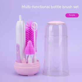 Silicone Nursing Bottle Cleaning Brush For Babies (Option: 010 Purple Suit-USB)