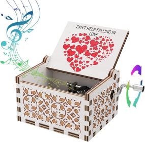 Wooden Hand-cranked Children's Birthday Surprise Gift Retro Music Box (Option: 08 Fall In Love Engraving-64mm X 52mm X 42mmm)