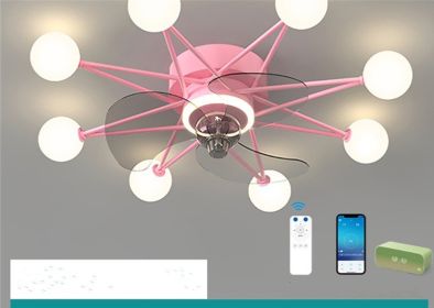 Nordic Ceiling Fan Lights Living Room Dining Room Full Of Stars (Option: Pink-A2 Milky white balls)