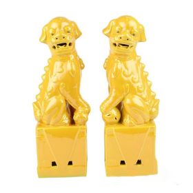 New Chinese Style Sculpture Ceramic Lion Decorative Ornaments (Color: Yellow)