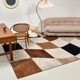 Living Room Coffee Table Checkerboard Carpet Modern Light Luxury Household Cashmere-like Floor Mat (Option: Chessboard Grid Square Piece-80x120cm)