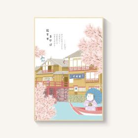 Japanese-style Room Decoration Cherry Blossom Landscape Painting Restaurant Bedroom Sushi Restaurant Mural (Option: Small Bridge Flowing Water-30x40cm-Wood color)