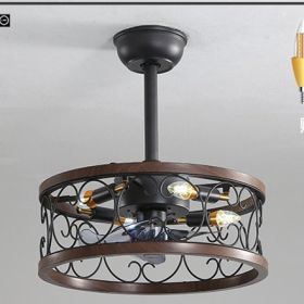 Idyllic American Fan Lamp Nordic Minimalist Dining Room (Option: Dark wood1 diameter45-110V)