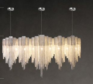 Nordic Luxury Villa Design Tassel Aluminum Chain Living Room Chandelier (Option: Silver-Warm light-210CM)