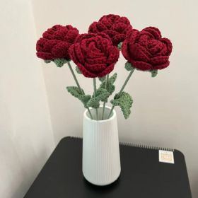 Wool Rose Shape Living Room Decoration (Option: Wine Red-4PCS)