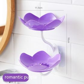 Lotus Soap Box Punch-free Wall-mounted Double-layer Drain (Option: Romantic Purple)