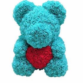 Rose Bear Eternal Rose Bear Birthday Gift Foam Rose Bear (Option: Fluorescent Blue Red Heart-25cm Gift Box)