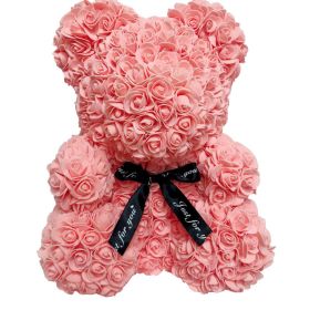 Rose Bear Eternal Rose Bear Birthday Gift Foam Rose Bear (Option: Pink Venus-25cm Gift Box)