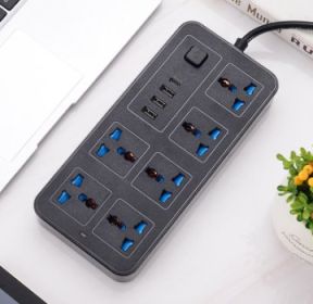 USB Patch Panel Household Multi-functional Power Strip (Option: Black American Two Flat Plug-American Standard-18 Holes)