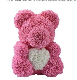 Rose Bear Eternal Rose Bear Birthday Gift Foam Rose Bear (Option: Pink Hug White Heart-25cm Gift Box)