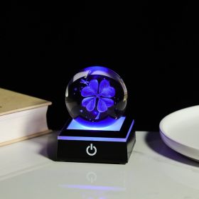 Crystal Ball Inner Carving 3D Luminous Atmosphere Small Night Lamp (Option: Clover-Black Base 80 Balls)