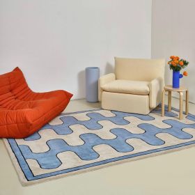 Living Room Coffee Table Checkerboard Carpet Modern Light Luxury Household Cashmere-like Floor Mat (Option: Chessboard Grid Blue Grid-160x230cm)