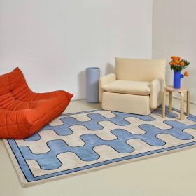 Living Room Coffee Table Checkerboard Carpet Modern Light Luxury Household Cashmere-like Floor Mat (Option: Chessboard Grid Blue Grid-140x200cm)