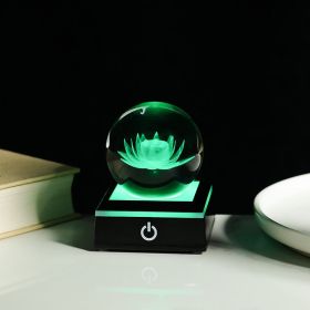 Crystal Ball Inner Carving 3D Luminous Atmosphere Small Night Lamp (Option: Lotus-Black Base 80 Balls)