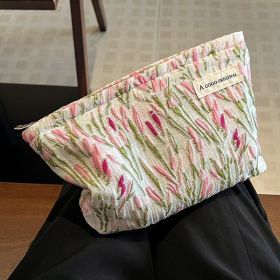 Flower Tulip Cosmetic Bag Travel Portable Storage (Option: Pink Willow Branch-26x19cm)