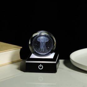 Crystal Ball Inner Carving 3D Luminous Atmosphere Small Night Lamp (Option: Jellyfish-Black Base 60 Balls)