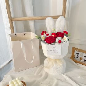 Creative Knitted Rabbit Ear Bouquet Doll (Color: Red)