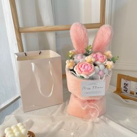 Creative Knitted Rabbit Ear Bouquet Doll (Color: Pink)