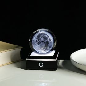 Crystal Ball Inner Carving 3D Luminous Atmosphere Small Night Lamp (Option: Moon-Black Base 80 Balls)