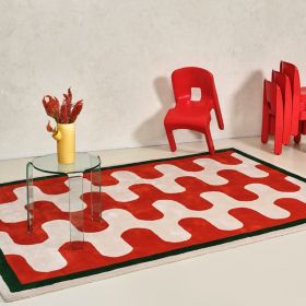 Living Room Coffee Table Checkerboard Carpet Modern Light Luxury Household Cashmere-like Floor Mat (Option: Chessboard Grid Red Grid-80x160cm)