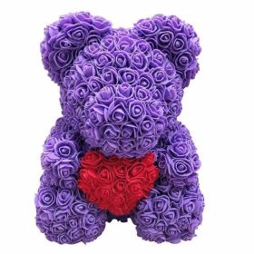 Rose Bear Eternal Rose Bear Birthday Gift Foam Rose Bear (Option: Purple Red Heart-25cm Gift Box)