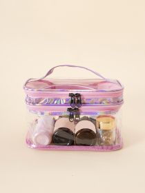 Double Layer Transparent Cosmetic Bag Large Capacity Dry Wet Separation (Color: Pink)