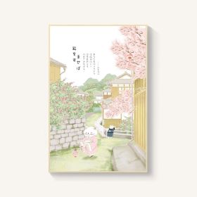 Japanese-style Room Decoration Cherry Blossom Landscape Painting Restaurant Bedroom Sushi Restaurant Mural (Option: Courtyard-30x40cm-Wood color)