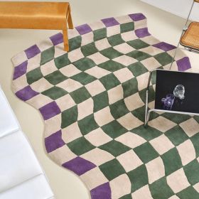 Living Room Coffee Table Checkerboard Carpet Modern Light Luxury Household Cashmere-like Floor Mat (Option: Chessboard Grid Curved-80x120cm)