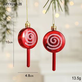 Christmas Decoration Plastic Hand-painted Electroplating Pendant Red Scene Layout (Option: Lollipop 2 Pack)